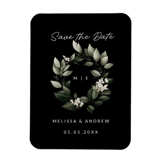 Minimal Save the Date Green Wreath マグネット (縦)