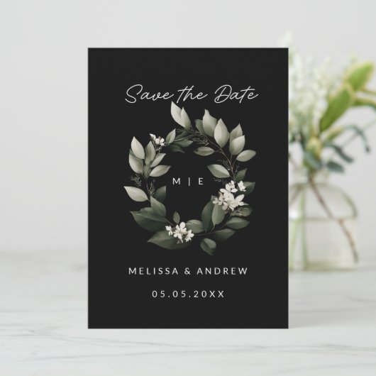 Minimal Save the Date Green Wreath 案内状 (スタンド正面)