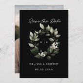 Minimal Save the Date Green Wreath 案内状 (正面/裏面)