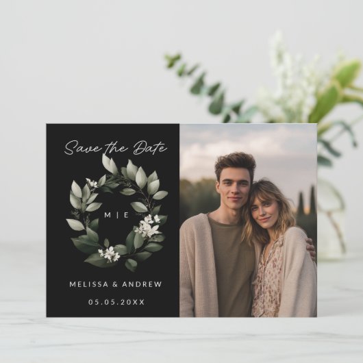 Minimal Save the Date Green Wreath 案内状 (スタンド正面)