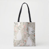 Minimal Scandinavian Floral Cat Botanical Art トートバッグ (正面)