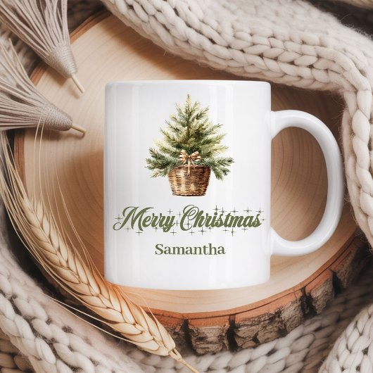 Minimal Scandinavian neutral art custom name Xmas コーヒーマグカップ