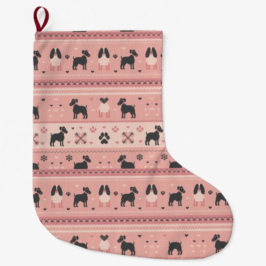 Minimal Scandinavian Pink Dog Christmas Stocking ラージクリスマスストッキング (正面)