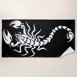 Minimal Scorpion Tribal Tattoo Style Illustration ビーチタオル