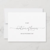 Minimal Script 付きメイド・オブ・オナー 御礼カード 招待状 (正面)