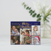 Minimal Script 6 Photo golden Merry Christmas シーズンカード (スタンド正面)