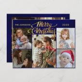 Minimal Script 6 Photo golden Merry Christmas シーズンカード (正面/裏面)