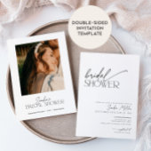 Minimal Script Black and White Bridal Shower 招待状