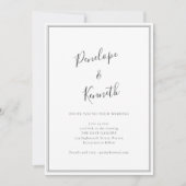 Minimal Script Black White Modern Border Wedding 招待状 (正面)