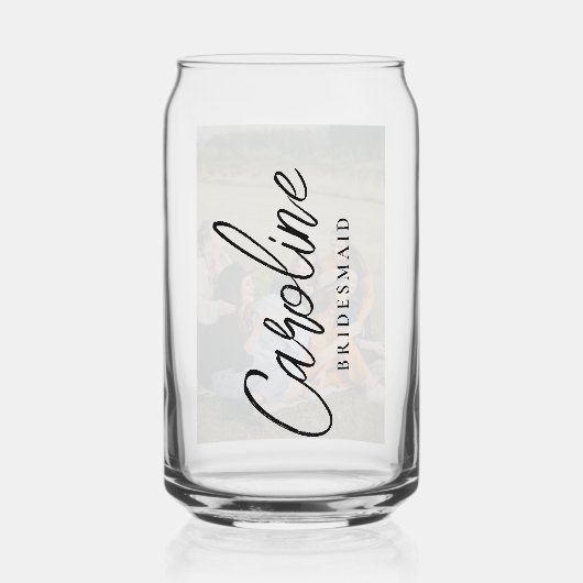 Minimal Script Bridesmaid Custom Photo Gift ガラス缶 (正面)