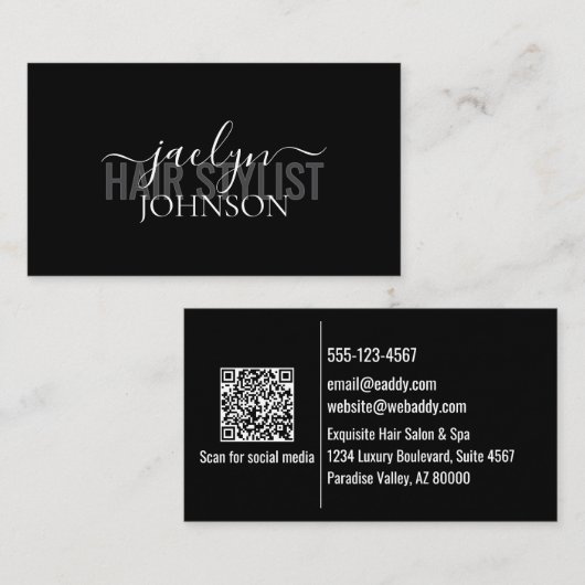 Minimal Script Calligraphy White Gray Black Custom 名刺 (正面/裏面)