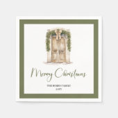Minimal Script Christmas Door Family Name Napkins スタンダードカクテルナプキン (正面)