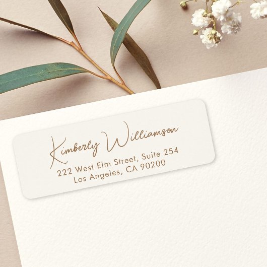 Minimal Script Cream Gold Return Address ラベル