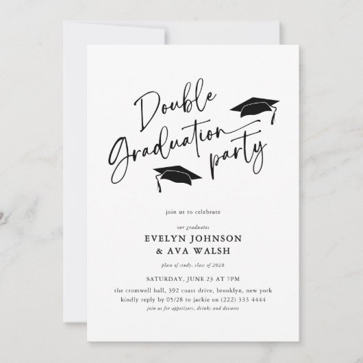 Minimal Script Double Graduation Party  招待状 (正面)
