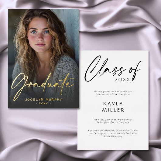 Minimal Script Graduation Foil Photo Announcement 箔招待状