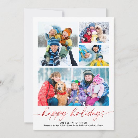 Minimal Script Happy Holidays 4 Photos Calendar シーズンカード (正面)