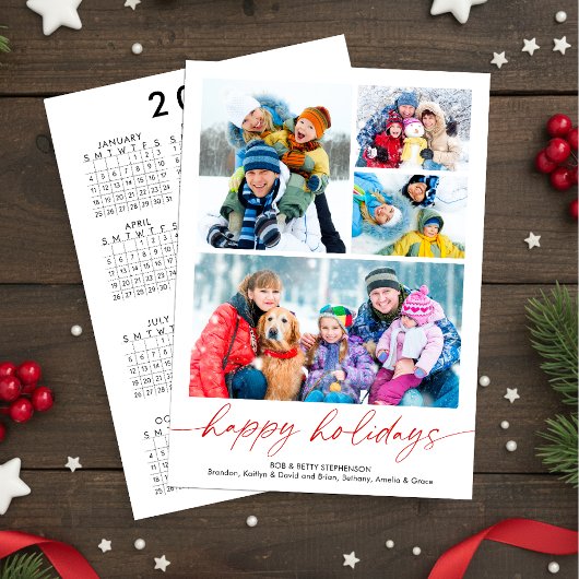 Minimal Script Happy Holidays 4 Photos Calendar シーズンカード