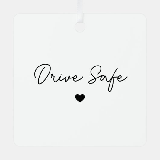 Minimal Script Heart Drive Safe Car Ornament メタルオーナメント (正面)