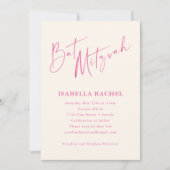 Minimal Script Hot Pink Cream Modern Bat Mitzvah 招待状 (正面)