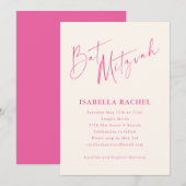 Minimal Script Hot Pink Cream Modern Bat Mitzvah 招待状 (正面/裏面)