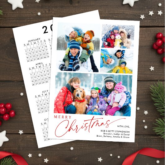 Minimal Script Merry Christmas 4 Photos Calendar シーズンカード