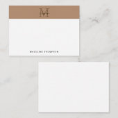 Minimal Script Metallic Taupe Gold Monogram ノートカード (正面/裏面)