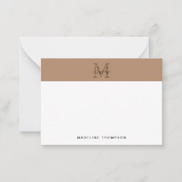 Minimal Script Metallic Taupe Gold Monogram ノートカード