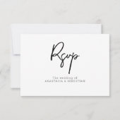Minimal Script Modern Black and White Wedding 出欠カード (裏面)