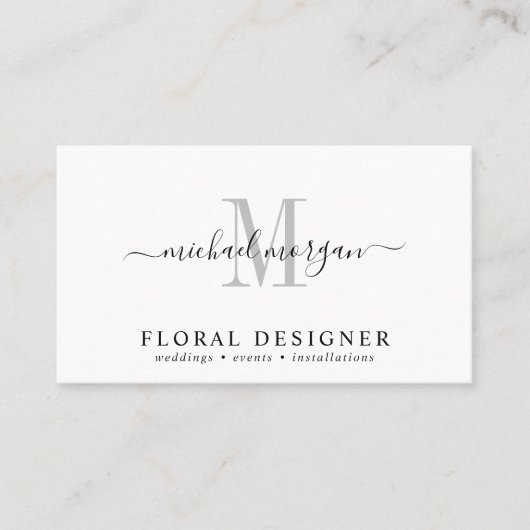 Minimal Script Monogram Floral Designer 名刺 (正面)