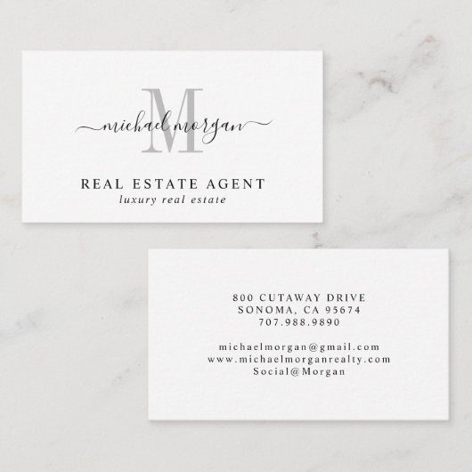 Minimal Script Monogram Luxury Realtor 名刺 (正面/裏面)