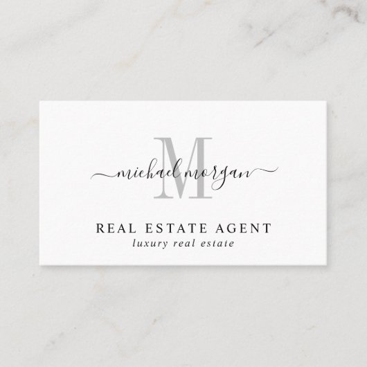 Minimal Script Monogram Luxury Realtor 名刺 (正面)