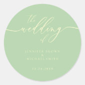 Minimal Script Pistachio & Cream Wedding ラウンドシール (正面)