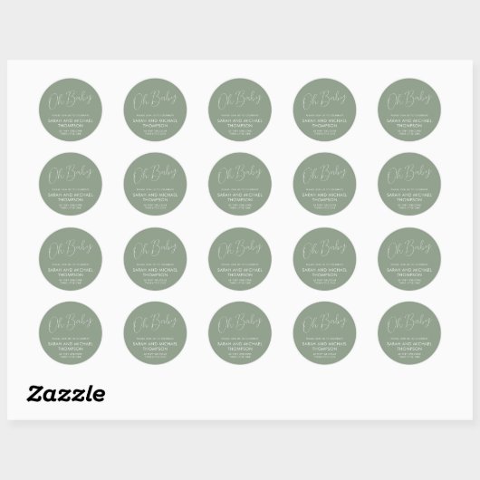 Minimal Script Sage Green Oh Baby ラウンドシール (シート)