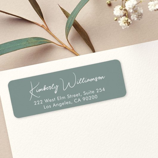 Minimal Script Sage Green Return Address ラベル