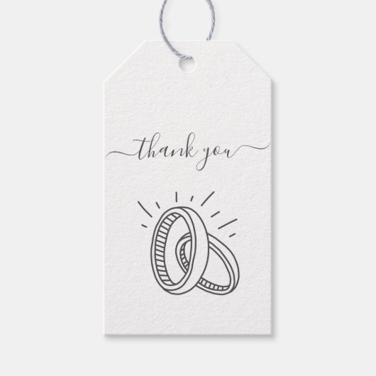 Minimal Script Thank You with Wedding Rings ギフトタグ (正面)