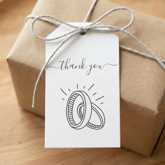 Minimal Script Thank You with Wedding Rings ギフトタグ