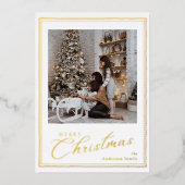 Minimal Script Vintage Merry Christmas Photo 箔シーズンカード (正面)