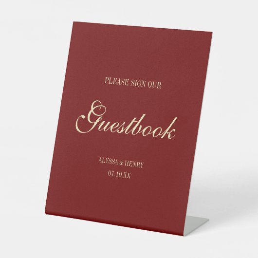 Minimal Script Wine Red "Sign Our Guestbook" 台座サイン (正面)