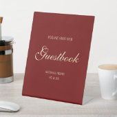 Minimal Script Wine Red "Sign Our Guestbook" 台座サイン (インサイチュ)