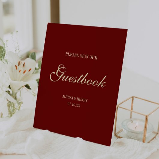 Minimal Script Wine Red "Sign Our Guestbook" 台座サイン