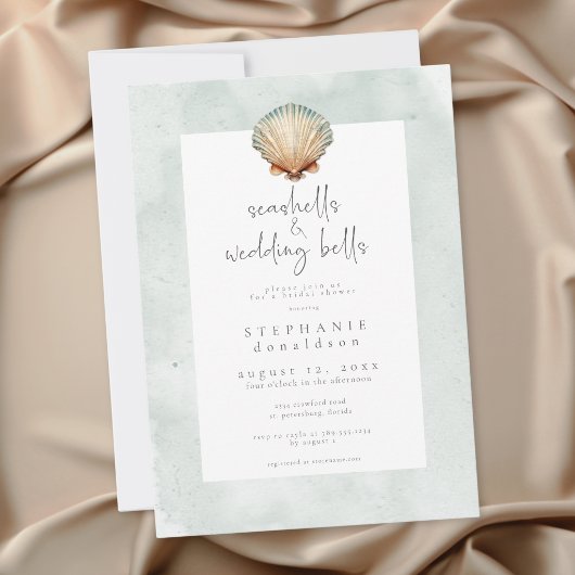 Minimal Seashells & Wedding Bells Bridal Shower 招待状
