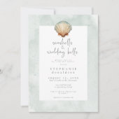 Minimal Seashells & Wedding Bells Bridal Shower 招待状 (正面)