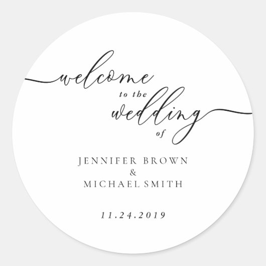 Minimal Signature Custom Name Date Welcome Wedding ラウンドシール (正面)