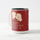 Minimal Silhouette Couple Happy Valentines Heart ツートーンマグカップ (正面左)