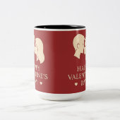 Minimal Silhouette Couple Happy Valentines Heart ツートーンマグカップ (中央)