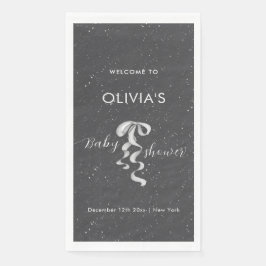 Minimal Silver Bow Winter Snow Baby Shower Welcome