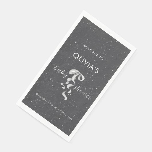 Minimal Silver Bow Winter Snow Baby Shower Welcome (コーナー)