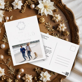 Minimal Silver Snowflakes Joy To The World Family 箔シーズンポストカード