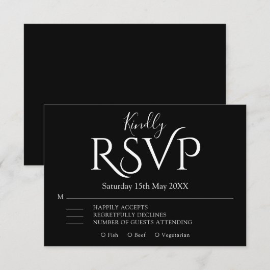 Minimal Simple modern Elegant Wedding  出欠カード (正面/裏面)