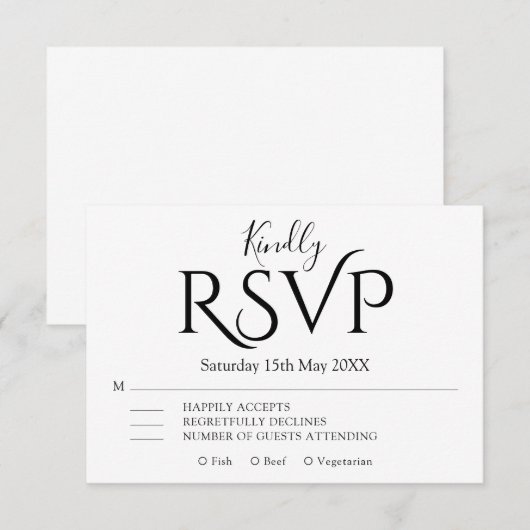 Minimal Simple modern Elegant Wedding  出欠カード (正面/裏面)